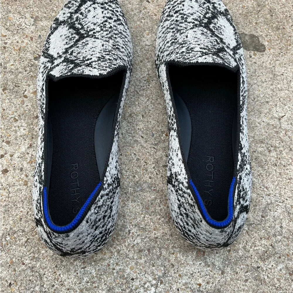 Rothy’s Women’s Black & White Snake-Print Knit Loafers